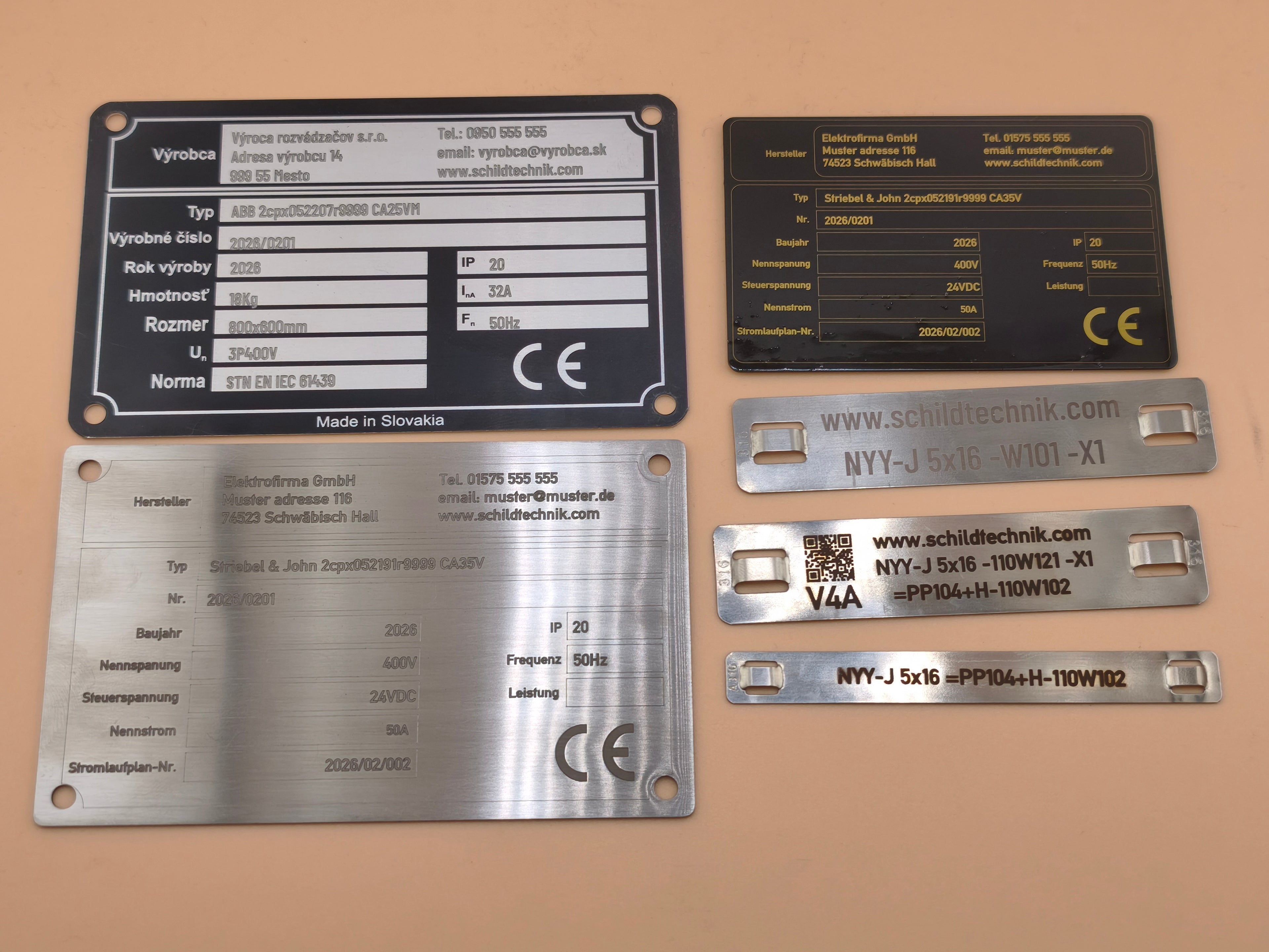 Kabelkennzeichnung 89×9,5 mm – Edelstahl V4A 0,5 mm (ungebürstet) | Lasergravur | 2× Langloch